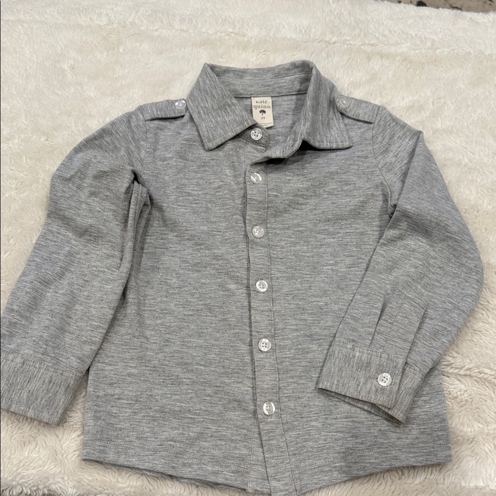Kate Quinn Gray Knit Button-Up Shirt for boys
